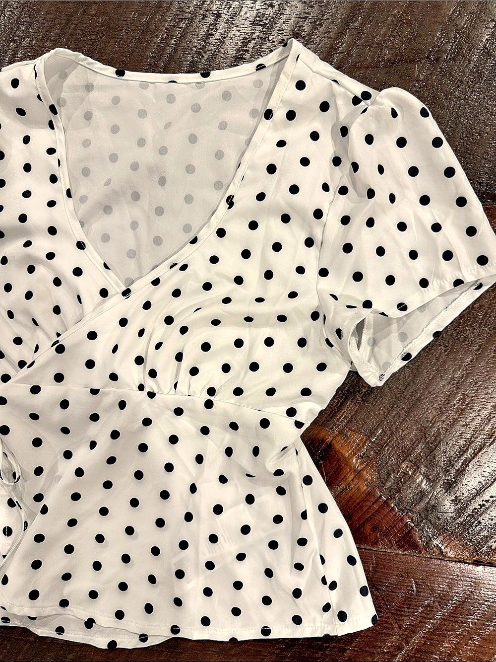 Polka Dot Wrap Blouse in White & Black - Picture 4 of 4
